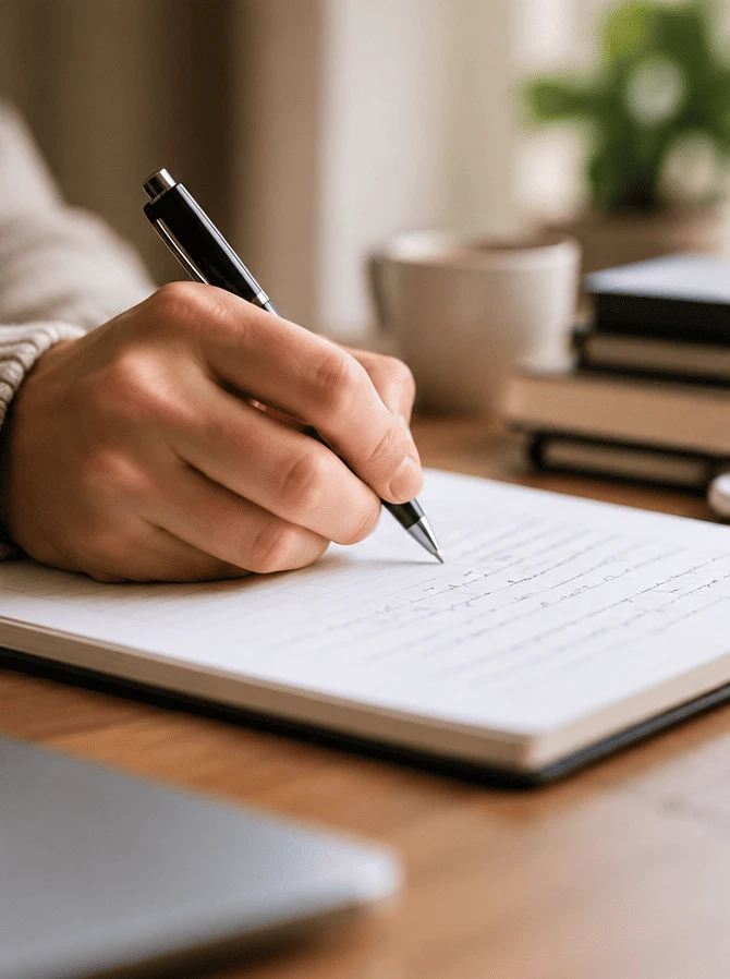 writing-img Author writing a manuscript by hand, representing developmental editing and writing guidance
